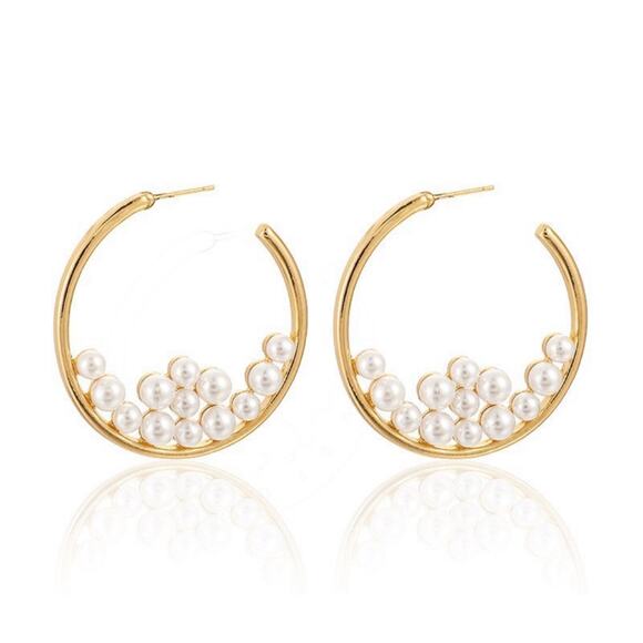 Pearl Cluster Hoop Earrings - Picture 1 of 1